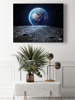 Obraz na płótnie Niebieska ziemia widziana z powierzchni księżyca