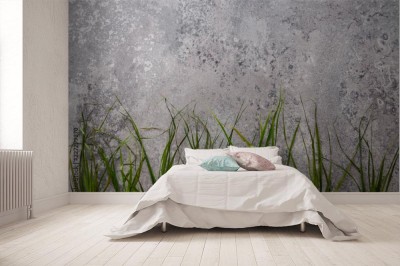 Fototapeta Szary beton z zieloną trawą na dole