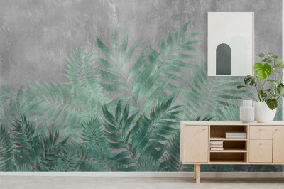 Fototapeta Tropikalne liście na betonie