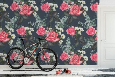 Fototapeta z wzorem retro przedstawiającym kwiat róży na ciemnym tle