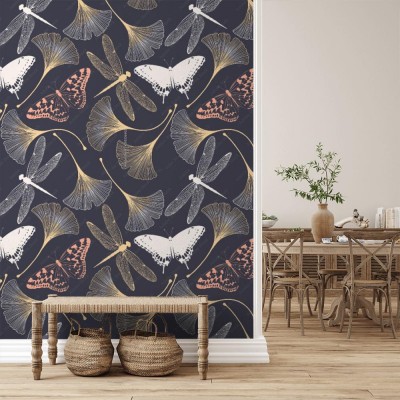 Fototapeta Kwiatowy wzór z liśćmi miłorzębu