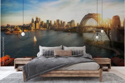 Fototapeta Cudowny zachód słońca na d mostem w mieście Sydney