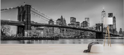 Fototapeta Legendarna kompozycja przedstawiająca Most Brookliński i panoramę Manhattanu w Nowym Jorku o zmierzchu 