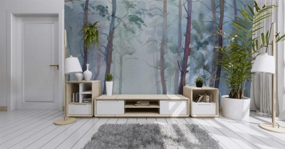 Fototapeta malowana mgła w lesie