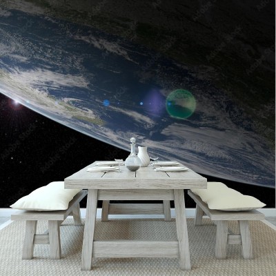 Fototapeta Planeta Ziemia z góry z flarą obiektywu