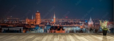 Fototapeta Nocna panorama miasta Gdańsk