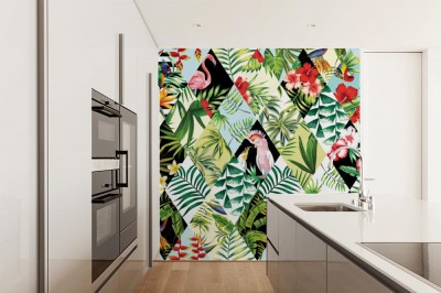 Fototapeta z mozaiką rombów z egzotycznymi motywami tropików