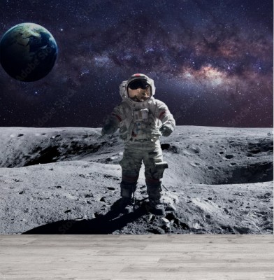Fototapeta Odważny astronauta w kosmodromie na Księżycu