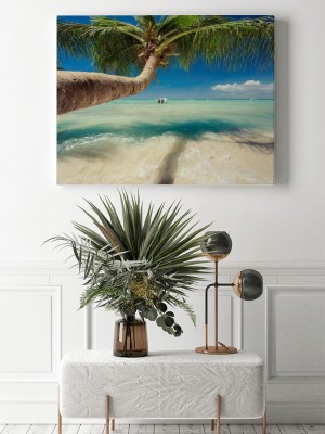 Obraz na płótnie Piękne drzewko palmowe na plaży nad morzem karaibskim