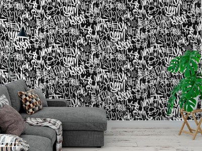 Tapeta z czarno białym graffiti