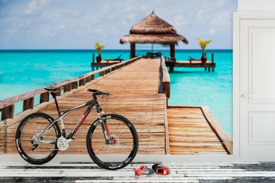 Fototapeta Drewniany most na Malediwach