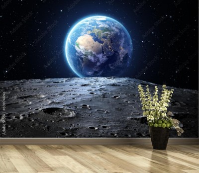 Fototapeta Niebieska ziemia widziana z powierzchni księżyca