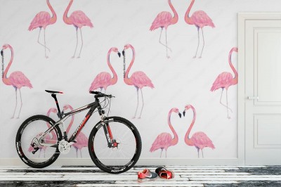 Fototapeta z różowym flamingiem na białym tle