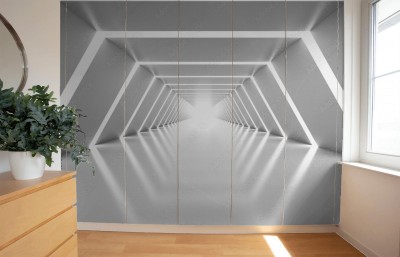 Naklejka na szafę Abstrakcyjne tło z symetrycznym białym olśniewającym tunelowym wnętrzem