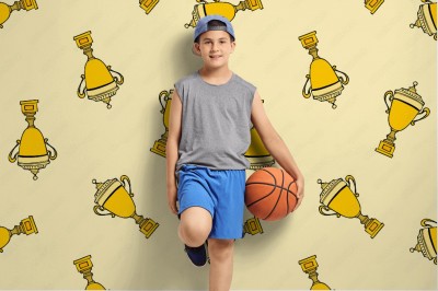 Tapeta ładny wzór złoty kubek na żółtym tle