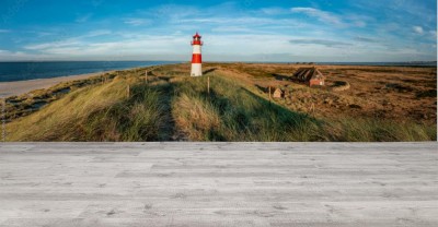 Fototapeta Czerwona latarnia morska na wyspie Sylt w Niemczech