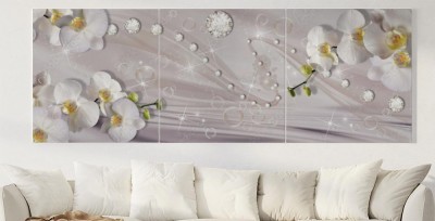 Obraz na płótnie 3d-orchidea i piwonia na bezowym tle