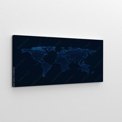 Obraz na płótnie Jasnoniebieska mapa świata na ciemnym niebieskim tle