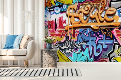 Fototapeta Ściana graffiti  Tło wektor sztuki miejskiej  Bez szwu tekstury