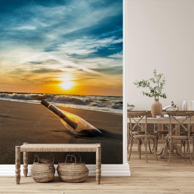 Fototapeta Wiadomość SOS w butelce na plaży