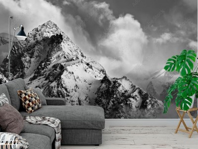 Fototapeta Czarno-biały obraz zaśnieżonego szczytu