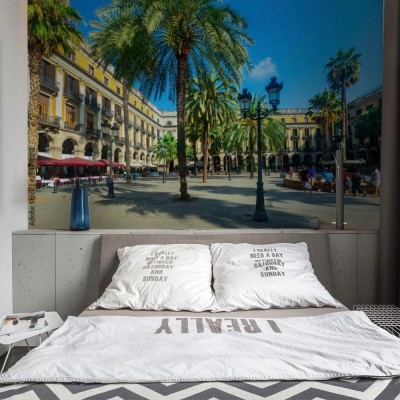 Fototapeta Fontanna Placa Reial ) w ciągu dnia w Barcelonie