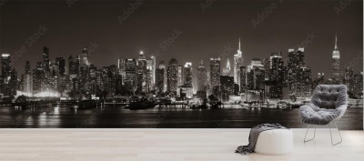 Fototapeta Czarnobiała panorama Manhattanu - dzielnicy miasta Nowy Jork