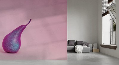 Fototapeta Fioletowa gruszka na różowym tle