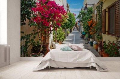 Fototapeta Wąska uliczka przyozdobiona kwiatami