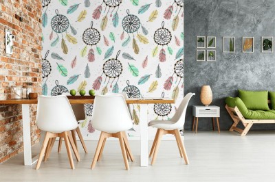 Fototapeta z wzorem w łapacz snów i pióra w stylu boho