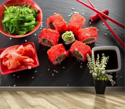 Fototapeta Sushi i bułki z sałatką