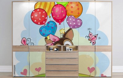 Naklejka na szafę do pokoju dziecięcego z pieskiem i balonami