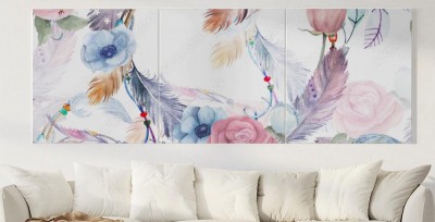 Obraz na płótnie Kwiatowy wzór z serca i piór