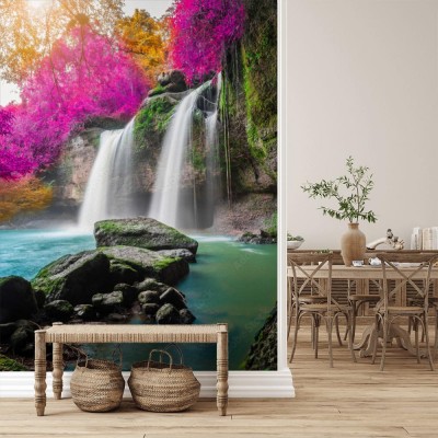 Fototapeta Naturalnie piękny wodospad jesienną porą