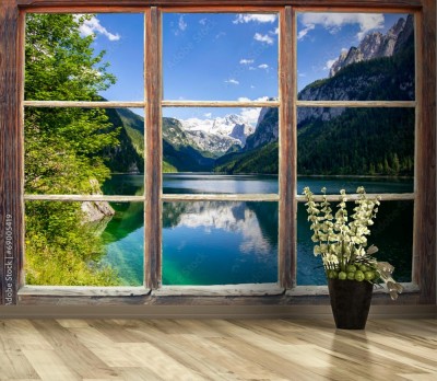 Fototapeta Widok z okna na jezioro Gosau