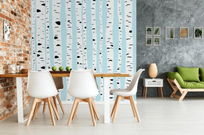 Fototapeta z wzorem brzozy na błękitnym tle