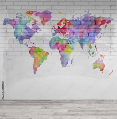 Fototapeta Jaskrawa mapa na białej cegle