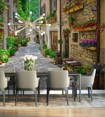 Fototapeta Włoska uliczka 3D w małym prowincjonalnym miasteczku w Toskanii