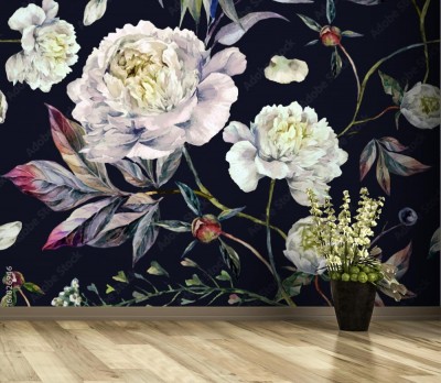 Tapeta Ciemny wzór w kwiaty