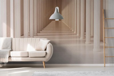 Fototapeta Korytarz z rzymskimi filarami i jasnym światłem przy wyjściu