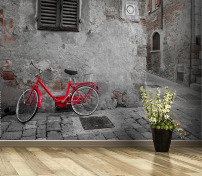 Fototapeta Historyczna śródziemnomorska ulica miasta z czerwonym rowerem