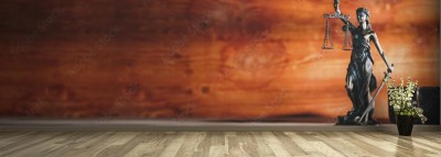 Fototapeta Statua Sprawiedliwości - Lady Justice lub Iustitia - Justitia, rzymska bogini sprawiedliwości, w kancelarii prawniczej, rozmiar transparentu wraz z miejscem na kopię