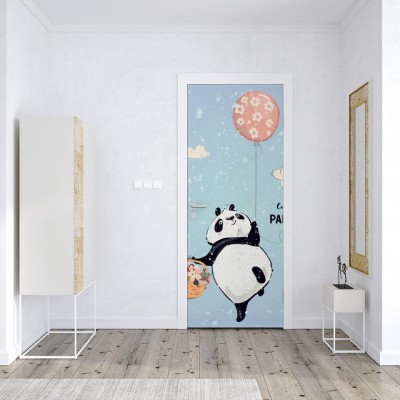 Naklejki na drzwi Mała panda z balonem