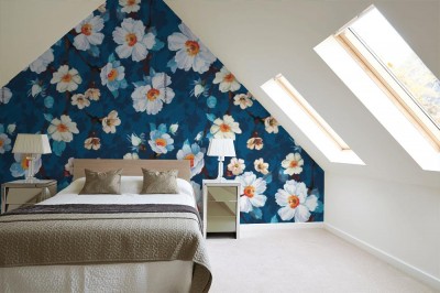 Tapeta z ładnym niebieskim motywem z kwiatów