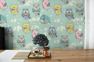 Tapeta z sowami i kwiatami dla dzieci