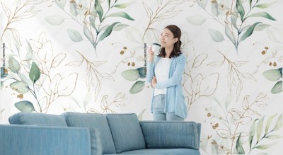 Tapeta z subtelnym wzorem vintage w liście