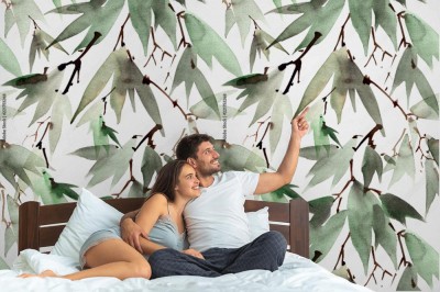 Tapeta Zielone liście bambusa malowane akwarelą