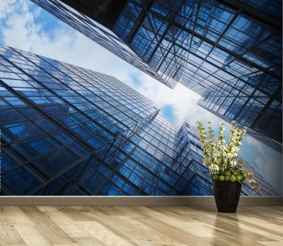 Fototapeta Abstrakcyjne zdjęcie dwóch budynków wykonane z żabiej perspektywy