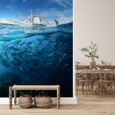 Fototapeta Ławica ryb pod powierzchnią morza