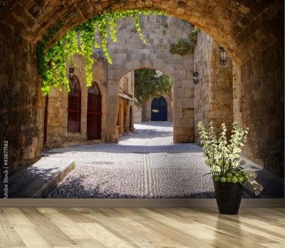 Fototapeta Średniowieczna łukowata uliczka w starym miasteczku